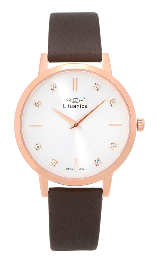 LITUANICA_moteriskas_laikrodis_baltu_ciferblatu