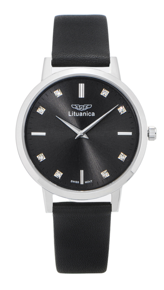 LITUANICA_moteriskas_laikrodis_juodu_ciferblatu