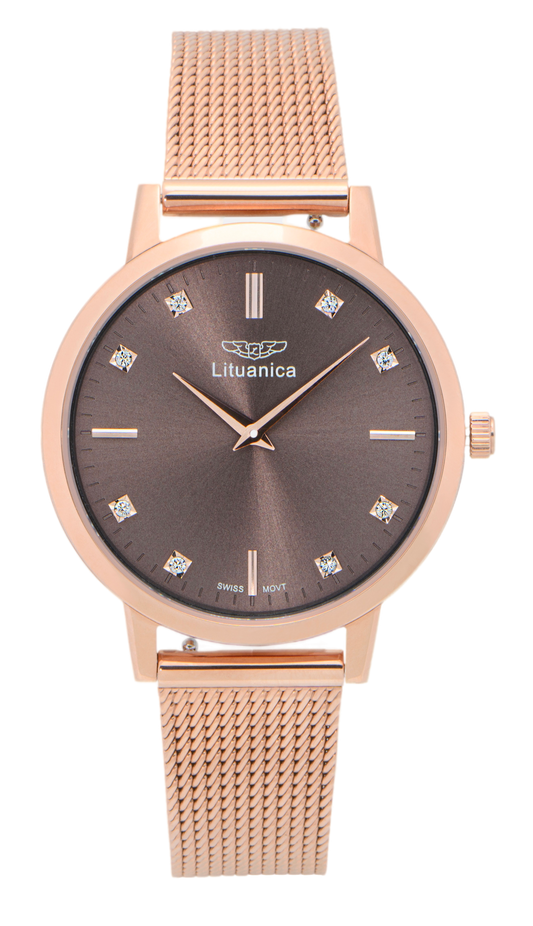 LITUANICA_moteriskas_laikrodis_rudu_ciferblatu