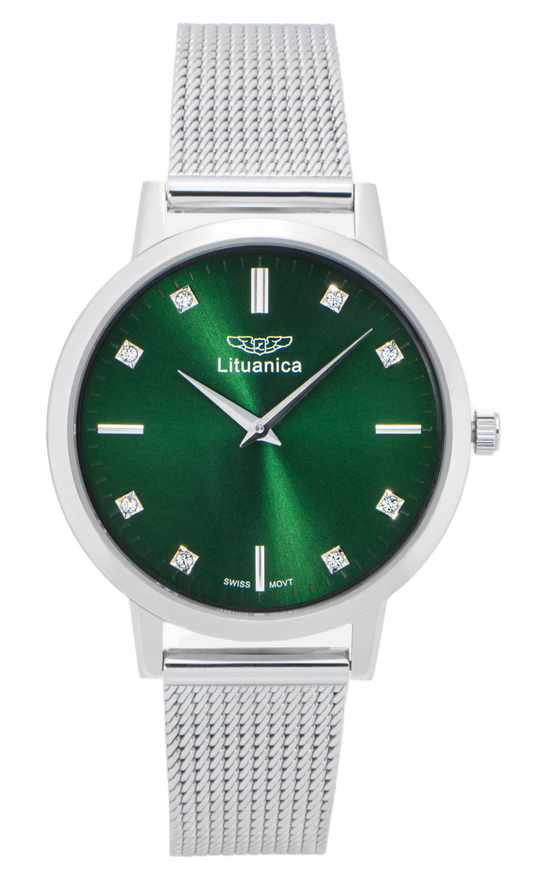 LITUANICA_moteriskas_laikrodis_zaliu_ciferblatu